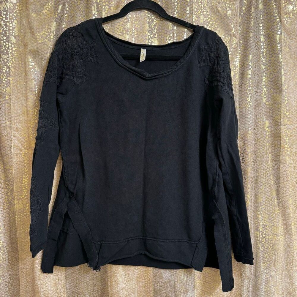 Free People Black Lace Outer Sunset Open Back Tunic Long Sleeve Top M